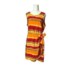 Sag Harbor Striped Colorful 90s Dress Boho Style Sleeveless Red Orange Sz 14